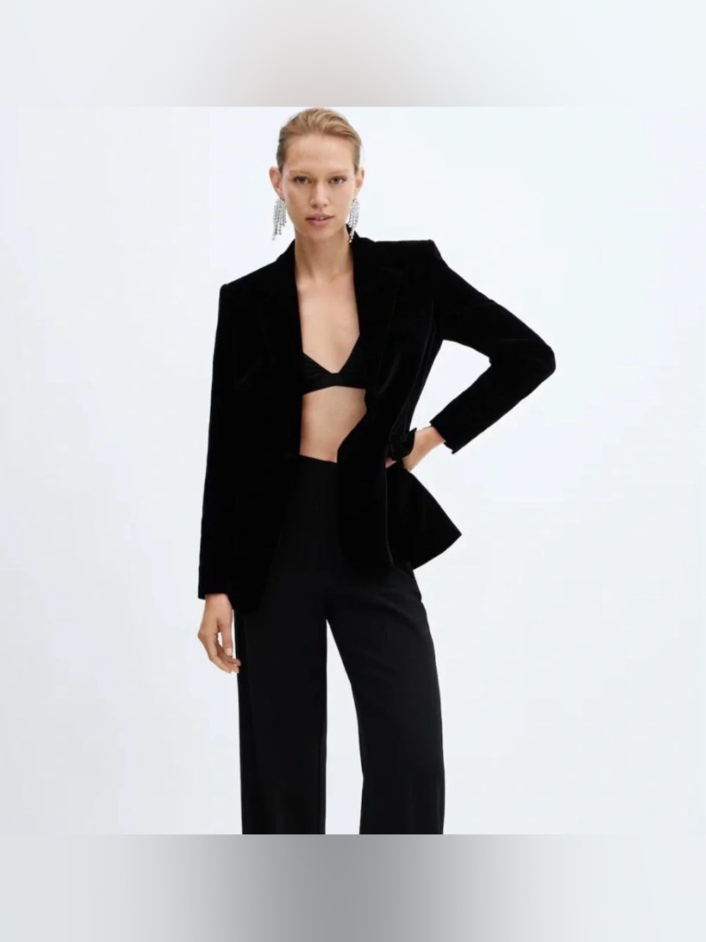 Mango Black Velvet Blazer Jacket